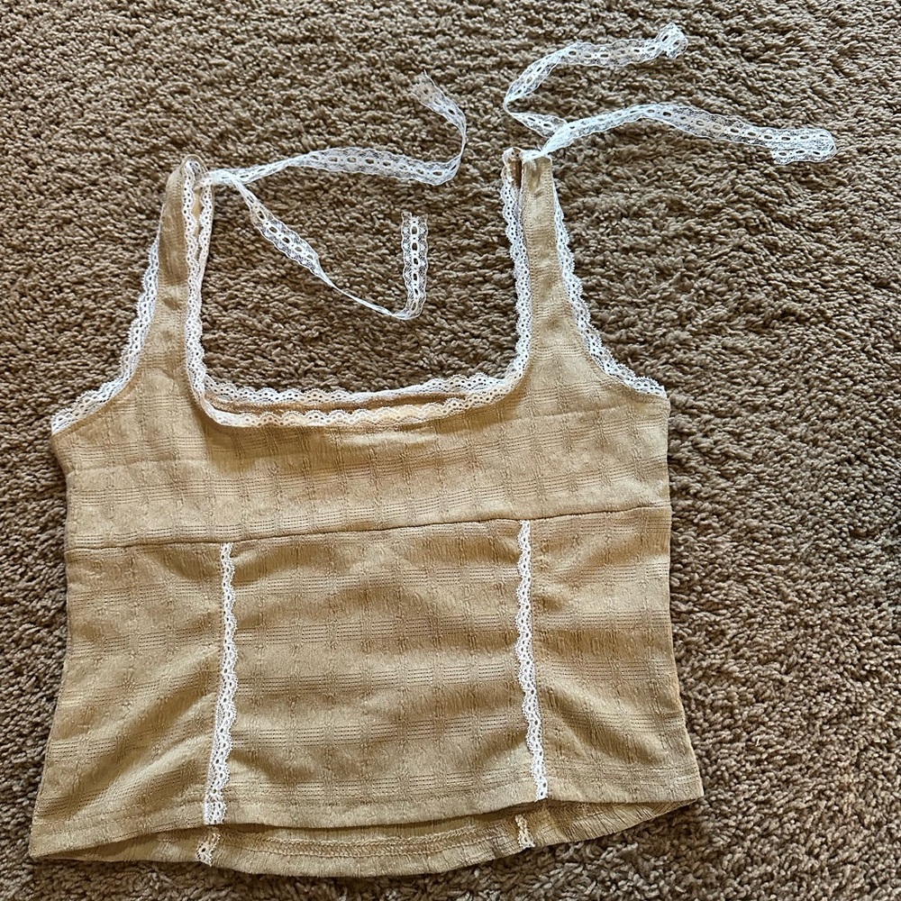 Edikted Cream Tie Front Fitted Tank Top
